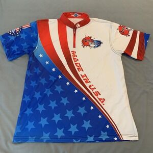Logo Infusion Shirt Mens Large Red White Blue Quarter Zip Bowling Made in USA